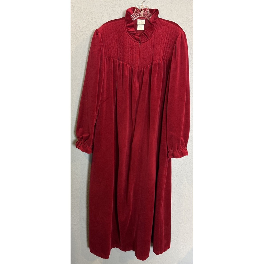 Gilligan O'Malley Vintage Womens XL Red Velvet Zip Up Robe House Dress Comfort